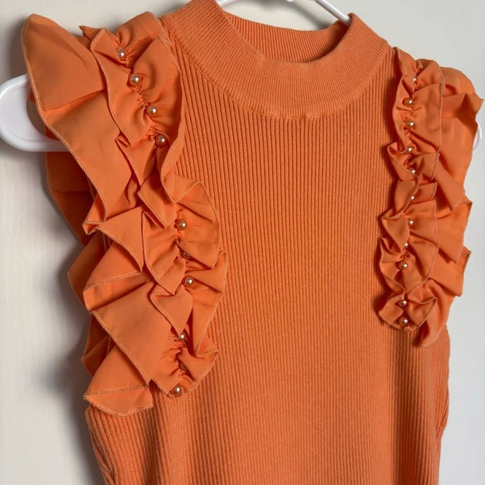 Chic Orange Blouse with Elegant Ruffles - Picture 2 of 3
